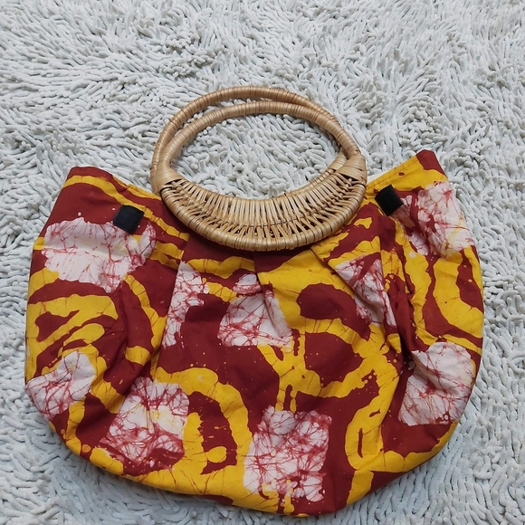 Handmade red & yellow cloth purse - Picture 5 of 7